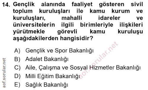 14. soru: Gençlik alanında faaliyet gösteren sivil toplum kuruluşları ile kamu kurum ve kuruluşları, mahalli idareler ve üniver…