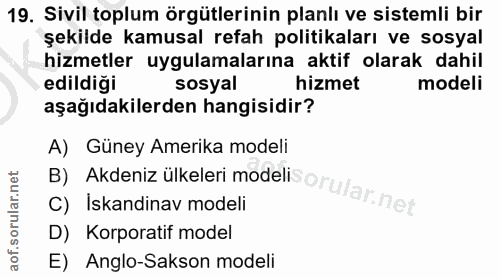 19. soru: Sivil toplum örgütlerinin planlı ve sistemli bir şekilde kamusal refah politikaları ve sosyal hizmetler uygulamaların…