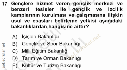 17. soru: Gençlere hizmet veren gençlik merkezi ve benzeri tesisler ile gençlik ve izcilik kamplarının kurulması ve çalışmasına…