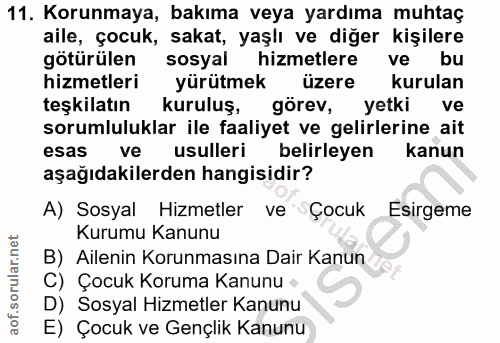 11. soru: Korunmaya, bakıma veya yardıma muhtaç aile, çocuk, sakat, yaşlı ve diğer kişilere götürülen sosyal hizmetlere ve bu h…