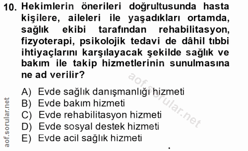 10. soru: Hekimlerin önerileri doğrultusunda hasta kişilere, aileleri ile yaşadıkları ortamda, sağlık ekibi tarafından rehabili…