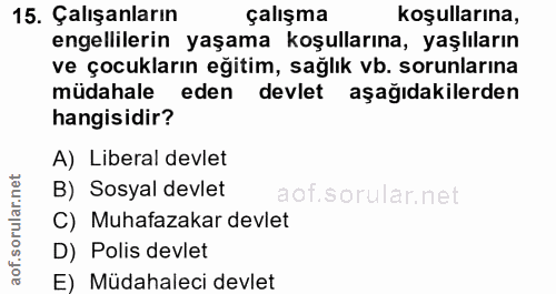 15. soru: Çalışanların çalışma koşullarına, engellilerin yaşama koşullarına, yaşlıların ve çocukların eğitim, sağlık vb. sorunl…