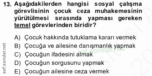 13. soru: Aşağıdakilerden hangisi sosyal çalışma görevlisinin çocuk ceza muhakemesinin yürütülmesi sırasında yapması gereken te…