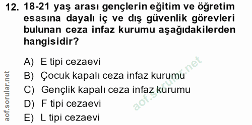 12. soru: 18-21 yaş arası gençlerin eğitim ve öğretim esasına dayalı iç ve dış güvenlik görevleri bulunan ceza infaz kurumu aşa…