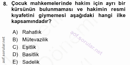 8. soru: Çocuk mahkemelerinde hakim için ayrı bir kürsünün bulunmaması ve hakimin resmi kıyafetini giymemesi aşağıdaki hangi i…