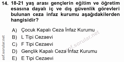 14. soru: 18-21 yaş arası gençlerin eğitim ve öğretim esasına dayalı iç ve dış güvenlik görevleri bulunan ceza infaz kurumu aşa…