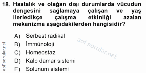 18. soru: Hastalık ve olağan dışı durumlarda vücudun dengesini sağlamaya çalışan ve yaş ilerledikçe çalışma etkinliği azalan me…