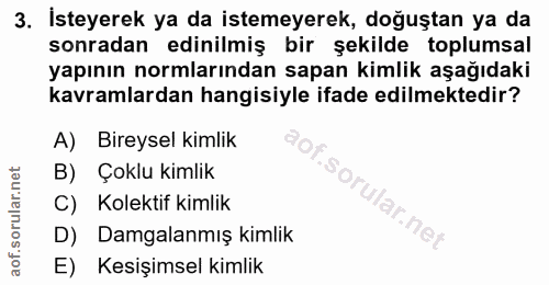 3. soru: İsteyerek ya da istemeyerek, doğuştan ya da sonradan edinilmiş bir şekilde toplumsal yapının normlarından sapan kimli…