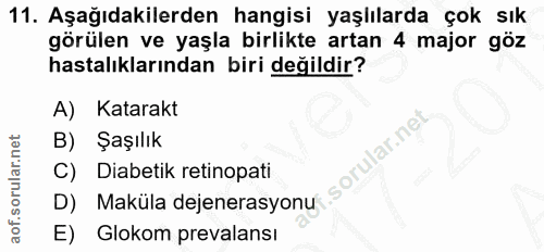 11. soru: Aşağıdakilerden hangisi yaşlılarda çok sık görülen ve yaşla birlikte artan 4 major göz hastalıklarından biri değildir…