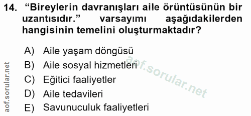 14. soru: "Bireylerin davranışları aile örüntüsünün bir uzantısıdır." varsayımı aşağıdakilerden hangisinin temelini oluşturmakt…