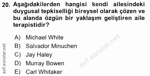 20. soru: Aşağıdakilerden hangisi kendi ailesindeki duygusal tepkiselliği bireysel olarak çözen ve bu alanda özgün bir yaklaşım…