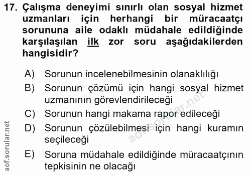 17. soru: Çalışma deneyimi sınırlı olan sosyal hizmet uzmanları için herhangi bir müracaatçı sorununa aile odaklı müdahale edil…
