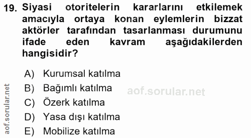 19. soru: Siyasi otoritelerin kararlarını etkilemek amacıyla ortaya konan eylemlerin bizzat aktörler tarafından tasarlanması du…