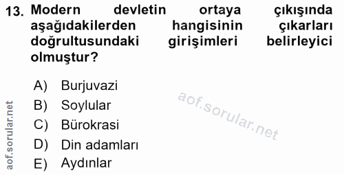 13. soru: Modern devletin ortaya çıkışında aşağıdakilerden hangisinin çıkarları doğrultusundaki girişimleri belirleyici olmuştu…