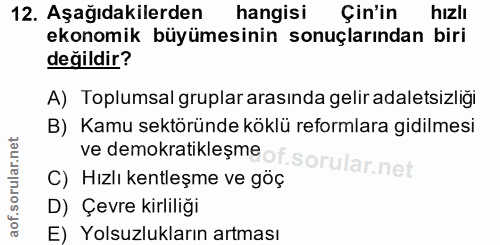 12. soru: Aşağıdakilerden hangisi Çin'in hızlı ekonomik büyümesinin sonuçlarından biri değildir? A) Toplumsal gruplar arasında…