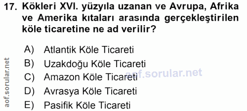 17. soru: Kökleri XVI. yüzyıla uzanan ve Avrupa, Afrika ve Amerika kıtaları arasında gerçekleştirilen köle ticaretine ne ad ver…