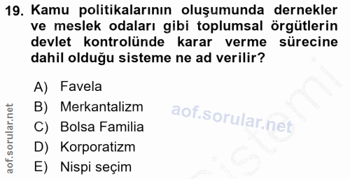 19. soru: Kamu politikalarının oluşumunda dernekler ve meslek odaları gibi toplumsal örgütlerin devlet kontrolünde karar verme…