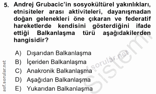 5. soru: Andrej Grubacic'in sosyokültürel yakınlıkları, etnisiteler arası aktiviteleri, dayanışmadan doğan gelenekleri öne çık…