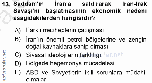13. soru: Saddam'ın İran'a saldirarak iran-Irak Savaşı'nı başlatmasının ekonomik nedeni aşağıdakilerden hangisidir? A) Farklı m…