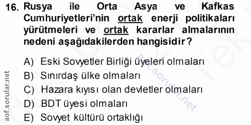 16. soru: Rusya ile Orta Asya ve Kafkas Cumhuriyetleri'nin ortak enerji politikaları yürütmeleri ve ortak kararlar almalarının…