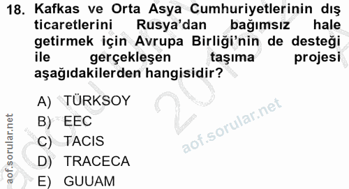 18. soru: Kafkas ve Orta Asya Cumhuriyetlerinin dış ticaretlerini Rusya'dan bağımsız hale getirmek için Avrupa Birliği'nin de d…
