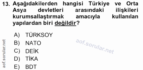 13. soru: Aşağıdakilerden hangisi Türkiye ve Orta Asya devletleri arasındaki ilişkileri kurumsallaştırmak amacıyla kullanılan y…
