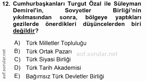12. soru: Cumhurbaşkanları Turgut Özal ile Süleyman Demirel'in, Sovyetler Birliği'nin yıkılmasından sonra, bölgeye yaptıkları g…