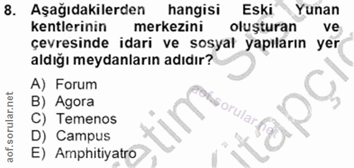 8. soru: Aşağıdakilerden hangisi Eski Yunan kentlerinin merkezini oluşturan ve çevresinde idari ve sosyal yapıların yer aldığı…