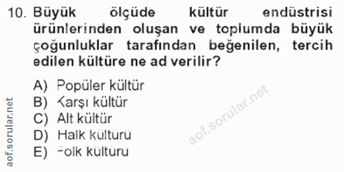 10. soru: Büyük olçude kültür endüstrisi ürünlerinden oluşan ve toplumda büyük çoğunluklar tarafından beğenilen, tercih edilen…
