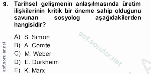 9. soru: Tarihsel gelişmenin anlaşılmasında üretim ilişkilerinin kritik bir öneme sahip olduğunu savunan sosyolog aşağıdakiler…