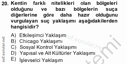 20. soru: Kentin farklı nitelikleri olan bölgeleri olduğunu ve bazı bölgelerin suça diğerlerine göre daha hazır olduğunu vurgul…