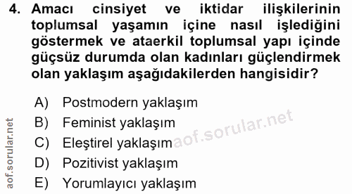 4. soru: Amacı cinsiyet ve iktidar ilişkilerinin toplumsal yaşamın içine nasıl işlediğini göstermek ve ataerkil toplumsal yapı…