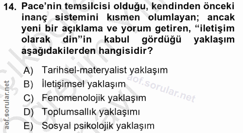 14. soru: Pace'nin temsilcisi olduğu, kendinden önceki inanç sistemini kısmen olumlayan; ancak yeni bir açıklama ve yorum getir…