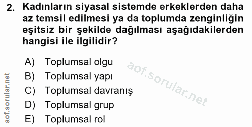 2. soru: Kadınların siyasal sistemde erkeklerden daha az temsil edilmesi ya da toplumda zenginliğin eşitsiz bir şekilde dağılm…