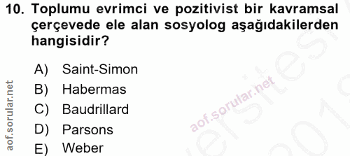 10. soru: Toplumu evrimci ve pozitivist bir kavramsal çerçevede ele alan sosyolog aşağıdakilerden hangisidir? A) Saint-Simon B)…