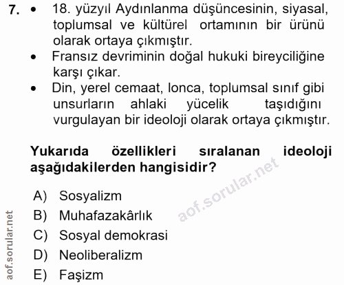 7. soru: • 18. yüzyıl Aydınlanma düşüncesinin, siyasal, toplumsal ve kültürel ortamının bir ürünü olarak ortaya çıkmıştır. • F…