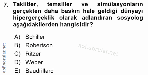 7. soru: Taklitler, temsiller ve simülasyonların gerçekten daha baskın hale geldiği dünyayı hipergerçeklik olarak adlandıran s…