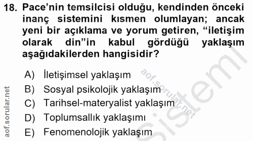 18. soru: Pace'nin temsilcisi olduğu, kendinden önceki inanç sistemini kısmen olumlayan; ancak yeni bir açıklama ve yorum getir…