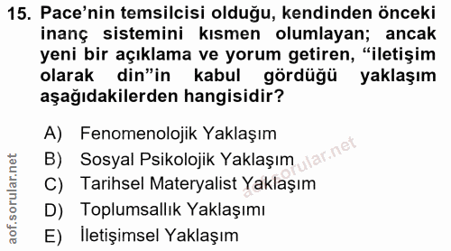 15. soru: Pace'nin temsilcisi olduğu, kendinden önceki inanç sistemini kısmen olumlayan; ancak yeni bir açıklama ve yorum getir…