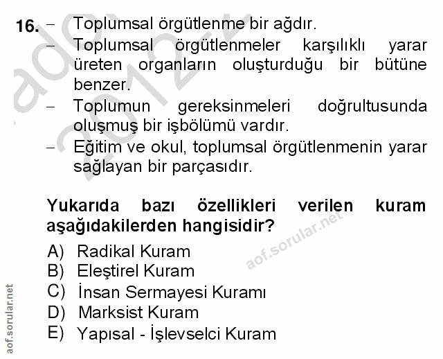16. soru: - Toplumsal örgütlenme bir agdır. Toplumsal örgütlenmeler karşılıklı yarar üreten organların oluşturduğu bir bütüne b…