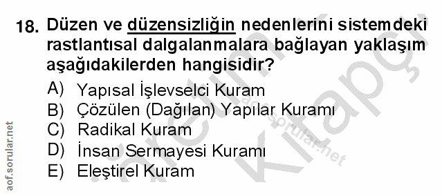 18. soru: Düzen ve düzensizligin nedenlerini sistemdeki rastlantısal dalgalanmalara bağlayan yaklaşım aşağıdakilerden hangisidi…