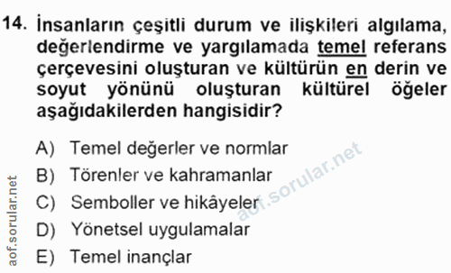 14. soru: İnsanların çeşitli durum ve ilişkileri algılama, değerlendirme ve yargılamada temel referans çerçevesini oluşturan ve…