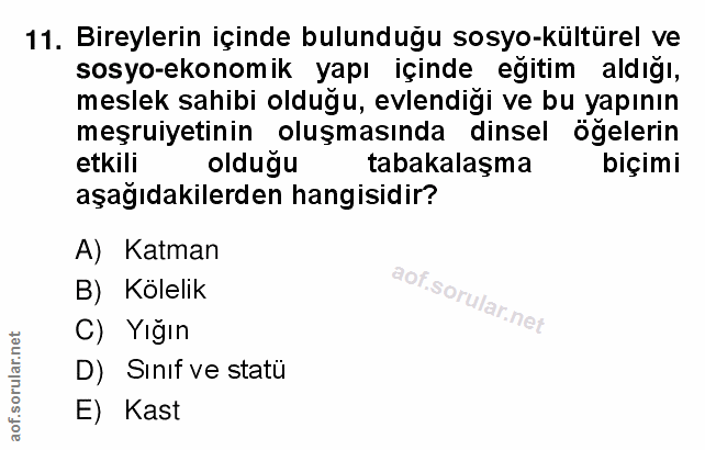 11. soru: Bireylerin içinde bulunduğu sosyo-kültürel ve sosyo-ekonomik yapı içinde egitim aldığı, meslek sahibi olduğu, evlendi…
