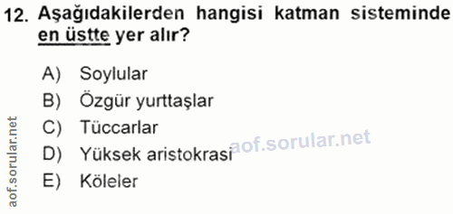 12. soru: Aşağıdakilerden hangisi katman sisteminde en üstte yer alır? A) Soylular B) Özgür yurttaşlar C) Tüccarlar D) Yüksek a…