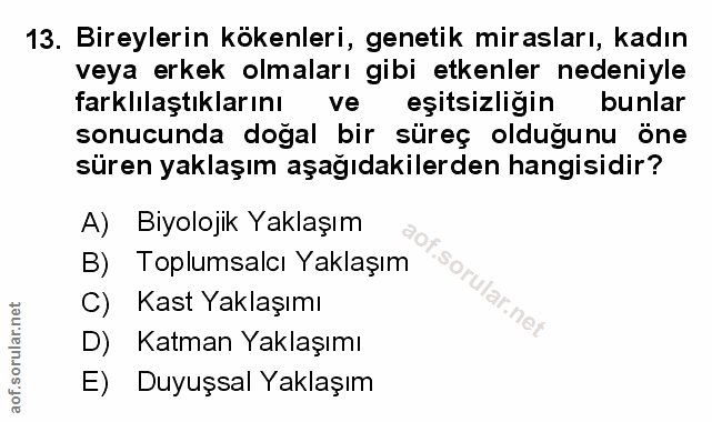 13. soru: Bireylerin kökenleri, genetik mirasları, kadın veya erkek olmaları gibi etkenler nedeniyle farklılaştıklarını ve eşit…