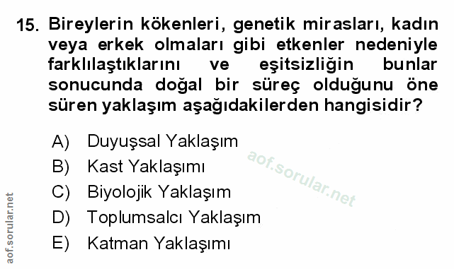15. soru: Bireylerin kökenleri, genetik mirasları, kadın veya erkek olmaları gibi etkenler nedeniyle farklılaştıklarını ve eşit…