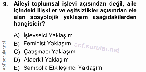 9. soru: Aileyi toplumsal işlevi açısından değil, aile içindeki ilişkiler ve eşitsizlikler açısından ele alan sosyolojik yakla…
