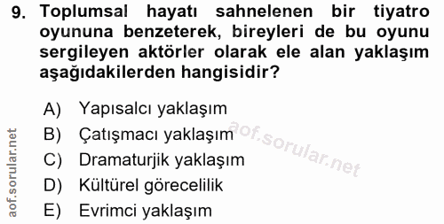 9. soru: Toplumsal hayatı sahnelenen bir tiyatro oyununa benzeterek, bireyleri de bu oyunu sergileyen aktörler olarak ele alan…