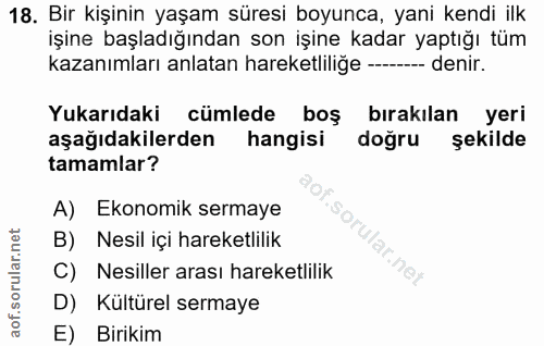 18. soru: Bir kişinin yaşam süresi boyunca, yani kendi ilk işine başladığından son işine kadar yaptığı tüm kazanımları anlatan…