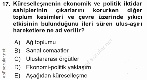 17. soru: Küreselleşmenin ekonomik ve politik iktidar sahiplerinin çıkarlarını korurken diger toplum kesimleri ve çevre üzerind…